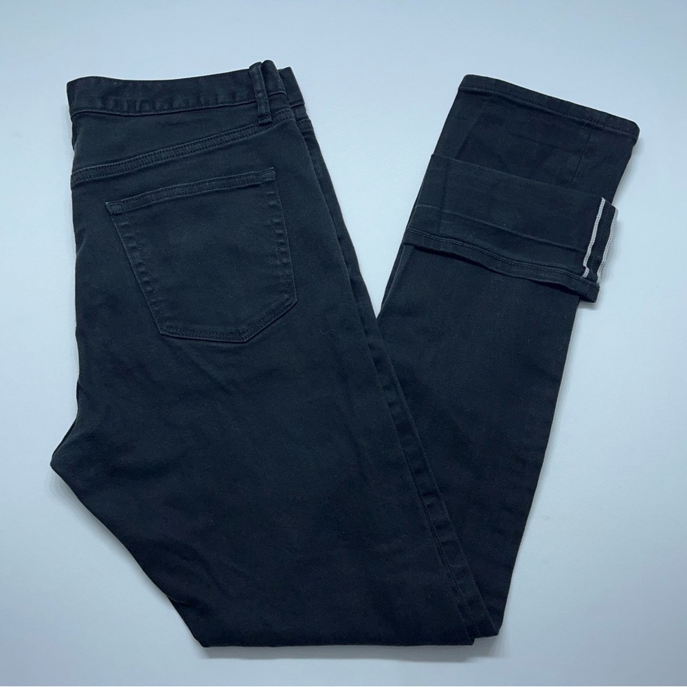 UNIQLO Red Line Selvedge Jeans Mens Size 33x32 Slim Straight Black Stretch Denim